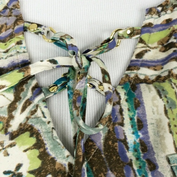 CHICOS Paisley Tie Front Top Sz. 1 (M) Purple Green Brown - Picture 7 of 13